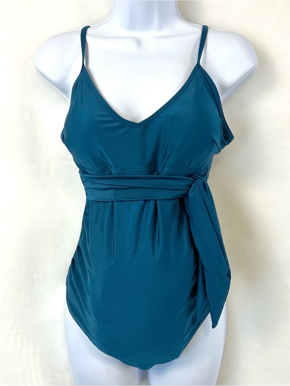 New Teal Maternity One Piece Tie sash Summer Swimsuit / Size Medium